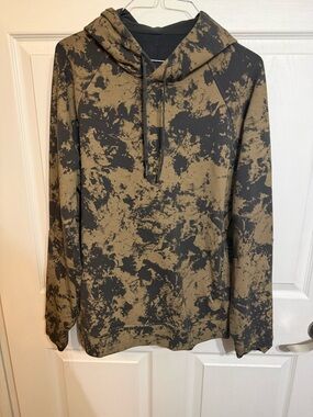 Men's Lululemon Hooded Pullover Shirt - Black & Brown Splatter Size Medium